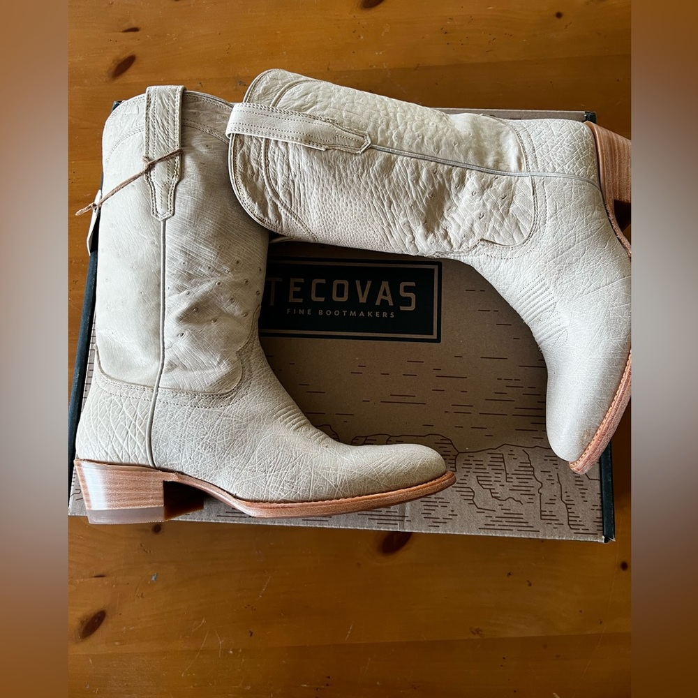 Women’s TECOVAS Chloe Pearl Ostrich Leather Cowgirl Boots Brand New - Picture 8 of 12